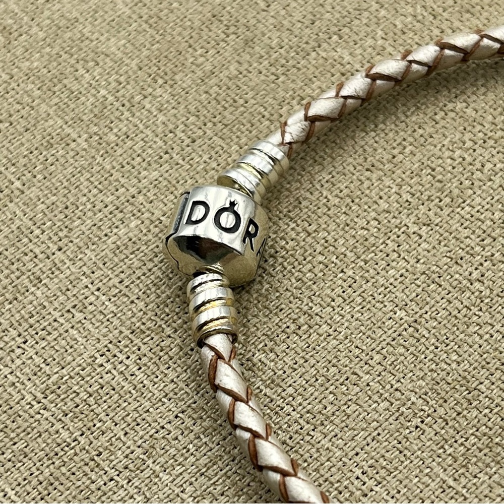 Woman’s Pandora Silver and Pink wrap braided Charm Bracelet - Picture 3 of 7